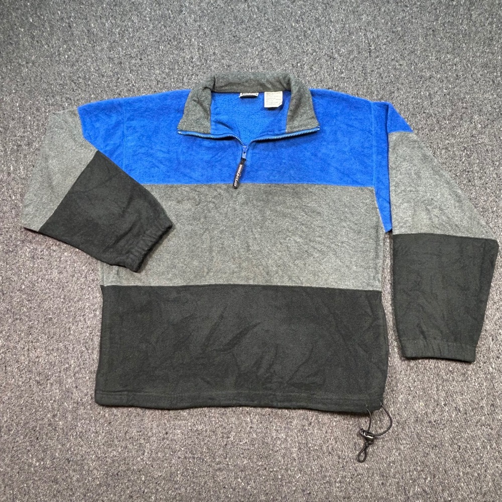 Jerzees Fleece Pullover Sz L Mens Blue Colorblock Y2K Quarter Zip Drawstring Hem